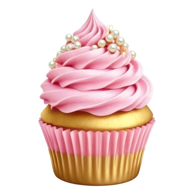Cinematic Realistic Pink Cupcakes, fluffy pastel pink frosting swirled elegantly on top of golden cupcakes, tiny edible pearls adding a delicate touch, soft warm lighting creating a dreamy atmosphere, glowing with sweetness and charm. sticker
