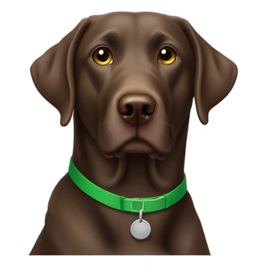 Chocolate lab mixed with Weimaraner with a grey beard and green collar sticker