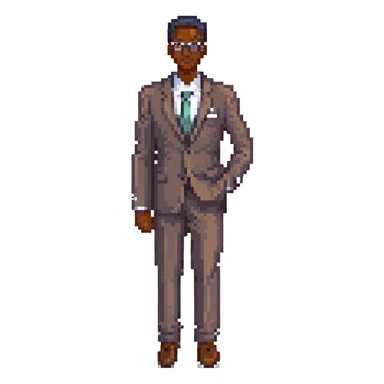 A dark-skinned man in a suit with glasses, full-length sticker