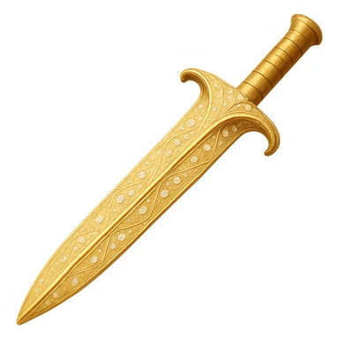 Recolor this weapon to a plated gold color with ornate engravings inlaid with diamonds. The gold should be rich and metallic, and the engravings should sparkle with diamond accents. Transparent background. sticker