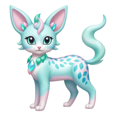 Pastel Mint-Aqua Soft-Iridescent Gentle Floral-Patterned Feline Sylveon-Liepard-hybrid-creature (full body) sticker