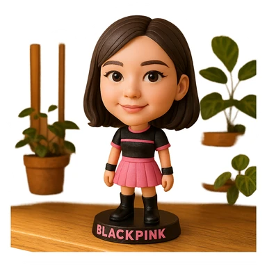BLACKPINK-inspired object, black and pink colors, fun and collectible bobblehead design, bobblehead style sticker