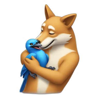 Anthropomorphic dingo giving an anthropomorphic blue bird a hug sticker