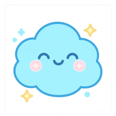 chibi cloud character, extra round and puffy, smiling with closed eyes, pastel sky blue, sparkles, gentle lighting, kawaii vector sticker sticker