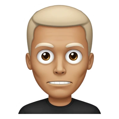 man with oval-shaped flat-top head wearing a black shirt with a gray skull on the front sticker