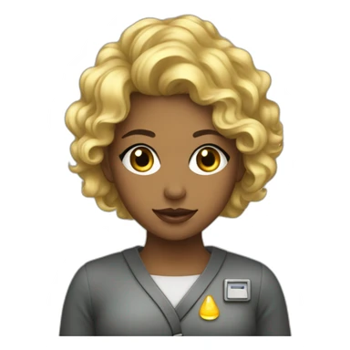 Preatty young lady with blond and curly hair working with in nuclear field sticker