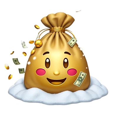3D emoji style, money bag with dollar bills, New Year theme, snow particles, festive lighting, rich vibe, high detail, transparent background

 sticker