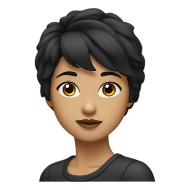 A girl with short wolfcut black hair, wearing black  sticker