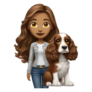 Beautiful stylish girl with with long brown hair with English Cocker Spaniel sticker