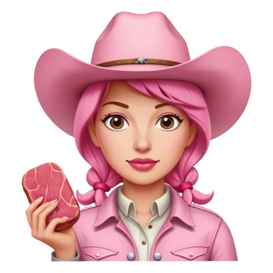 a pink cowgirl painting a SPAM meat portrait landscape  sticker