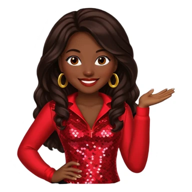 Tamika Scott from Xscape with long dark brown hair, red sequin outfit sticker