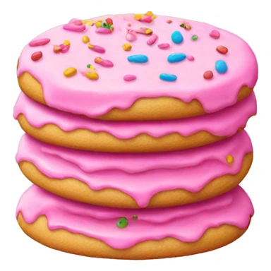 side view, pile of pink iced cookie with sprinkles sticker