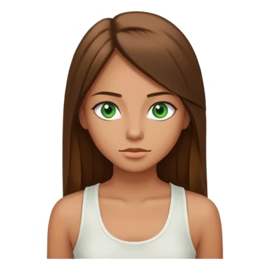 A girl with long brown straight hair, green eyes, and a white tank top; she doesn't have bangs. tan skin sticker