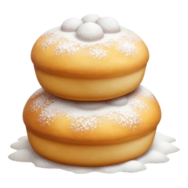 Cinematic Realistic Fritule Dessert Emoji, featuring small, fluffy dough balls dusted with powdered sugar rendered with delicate textures and warm, inviting lighting. sticker