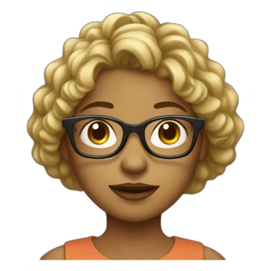 Girl with hair and glasses works at laptop sticker