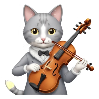 thin grey cat play violin sticker