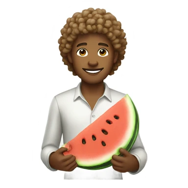 light brown male with curly hair holding watermelon sticker