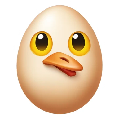 raw chicken egg with a face and a hat sticker