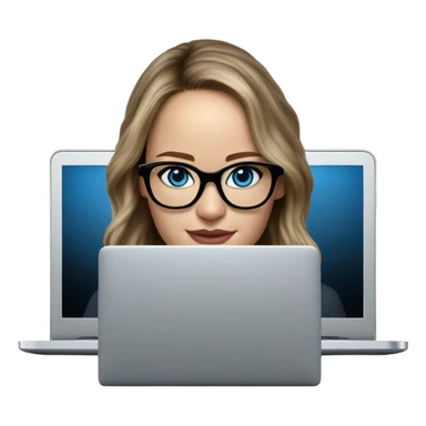 Hyper Realistic Photo of Brunette Jennifer Lawrence wearing black glasses and blue eyes  on a laptop  sticker