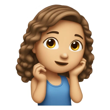 Girl with long brown hair pose with one hand around her ear  sticker
