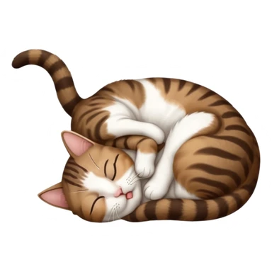 dark brown tabby and white small cat in funny positions upside down with eyes closed sticker