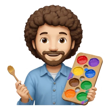 Bob ross holding a paint palett sticker
