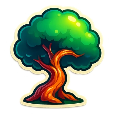 Create a tree as shown in the reference with simple drawing style, clear black outlines, distinct shadows and highlights, no smooth color transitions, in the retro stickers style. sticker