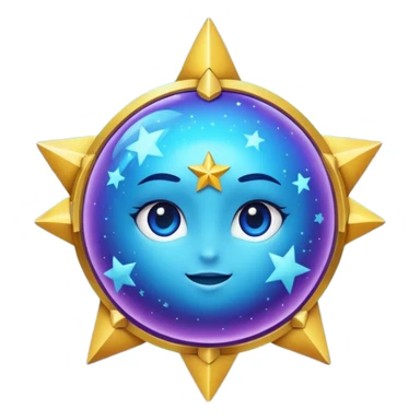 Uma esfera translúcida com reflexos roxos e azuis envolve uma estrela dourada brilhante no centro, criando um visual etéreo e futurista sticker