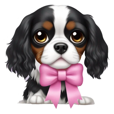 black and white cavalier king charles spaniel with a pink bow sticker