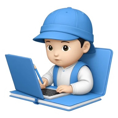 3D 风格的 notebook icon，有 baby boy，中国孩子 sticker