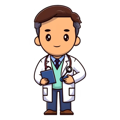 professional mature male doctor around 60 with stethoscope and white coat, dark brown hair, cinnamon skin tone, medium-dark complexion sticker