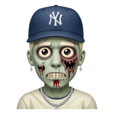 Zombie con aretes con una gorra new York yankee y una cadena de diamante hombre sticker