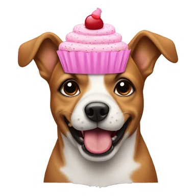 A dog wearing a cupcake  sticker