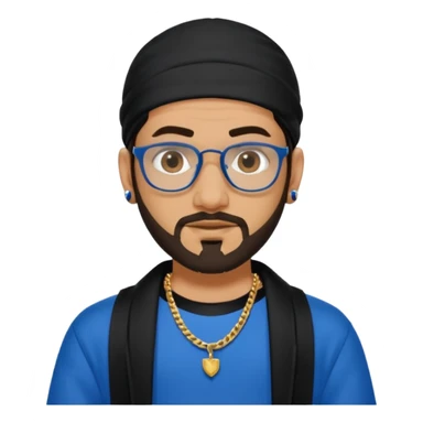 Hassan B from Ali G Indahouse with dark brown long hair and short beard, blue and black outfit sticker
