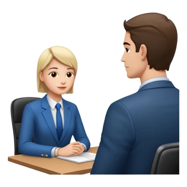 une image de 3/4 avec un recruteur à son bureau PAS DE FACE DE 3/4! qui regade un candidat assis en face de lui sticker