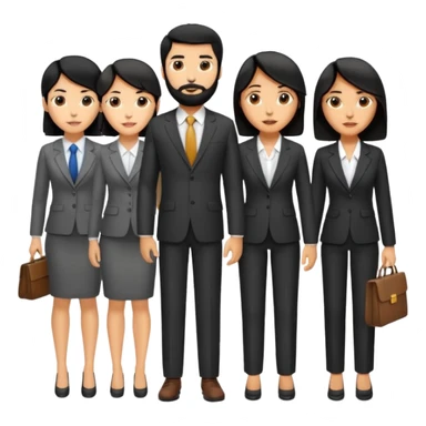4 people, one man with beard, one man and two women,yellow skin office style,black hair,  sticker