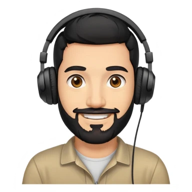 Smiling man with black hair, brown eyes, black beard wearing gaming headphones sticker