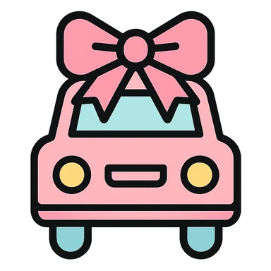 a pastel pink car with a bow, minimal and modern sticker