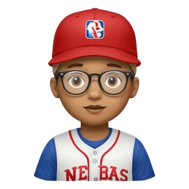 baseball hat and glasses child with nba jersey sticker
