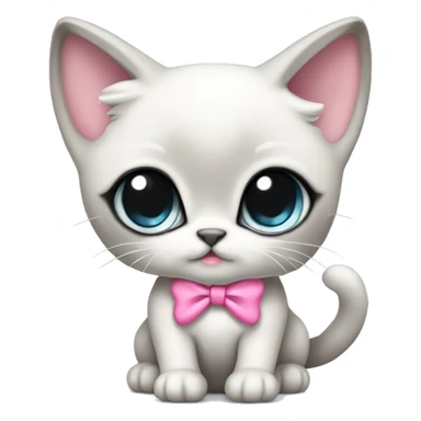 extremely cute kawaii white and gray siamese kitten with pink bow full body sticker