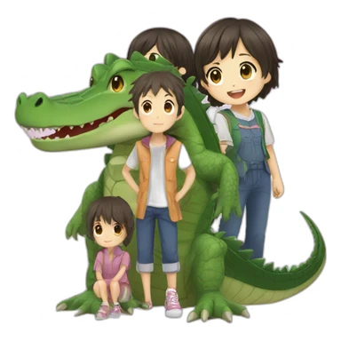 Anime crocodile and two children sticker