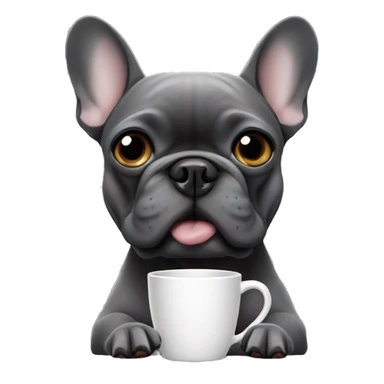 French bulldog dark grey drinking coffee sticker