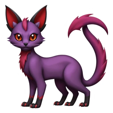 Dark gloomy gothic Black violet red edgy cute Noivern-Noibat-Purloin-Torracat-Lykoi-Caracal-cat-Fakemon-fusion-hybrid-creature with an imp tail  sticker