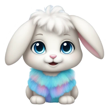 Cute fluffy bunny with big blue eyes wearing rainbow dress sticker