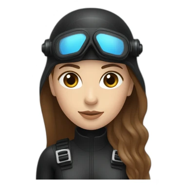 a woman with an a black scubadiver suit. she has blue eyes and a scubadiving mask brown long and straight hair sticker