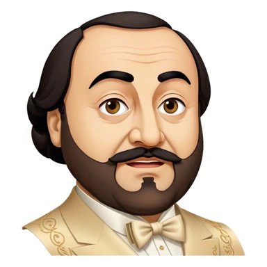 Cinematic Realistic Luciano Pavarotti Portrait Emoji, depicted as a charismatic operatic tenor with expressive eyes and commanding stage presence, rendered with rich elegant textures and warm theatrical lighting that captures his timeless vocal brilliance. sticker