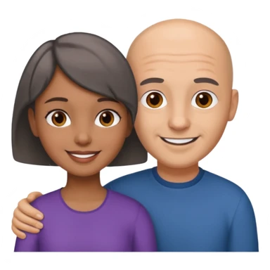 smiling brown girl with short grey hair and bald brown man sticker