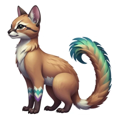 Colorful dark tropical feathery tribal pale light fruity pastel white glorious iridescent divine exotic cute cool beautiful beautiful fantasy-caracal-civet-genet-sergal-vernid-Gryphon-Cacomistle-Trico-oncilla-animal-Fakémon-hybrid-fursona (full body) sticker