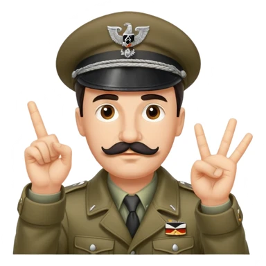 Man with a German World War 2 Hat and a small square Mustache above his lip. They’re wearing a German world war 2 jacket and have their arm straight out and hands and fingers are straight  sticker