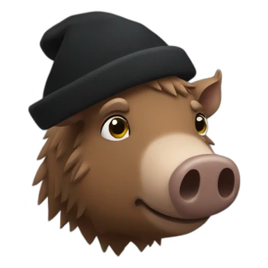 Really sad brown boar in a black winter hat sticker